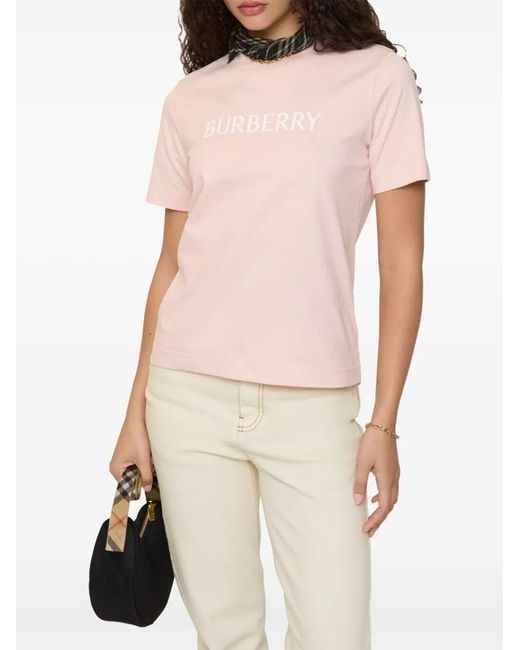 Burberry Pink Regular Fit Logo Cotton T-Shirt