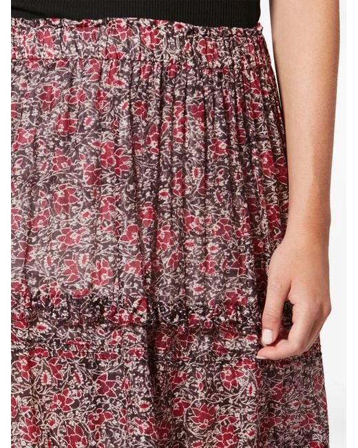Isabel Marant Purple Volomia Cotton Voile Floral Print Skirt