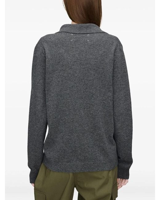 Maison Margiela Gray Draped Collar Wool Polo Sweater