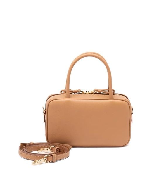 Prada Natural Mini Leather Top Handle Bag With Shoulder Strap