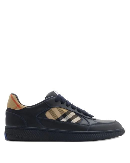 Burberry Blue Check Fabric And Leather Terrace Sneakers for men