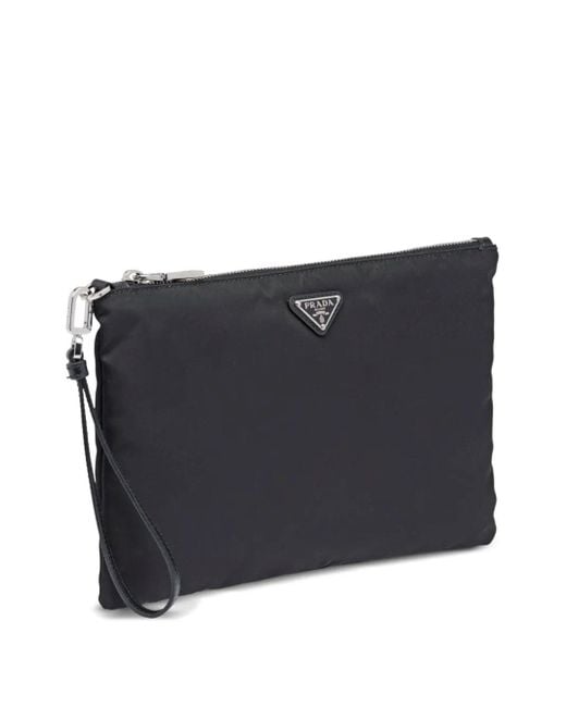 Prada Black Re-Nylon Triangle-Logo Clutch Bag for men