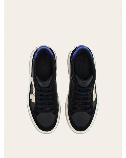 Ferragamo Blue Low Cut Sneaker With Gancini Outline for men
