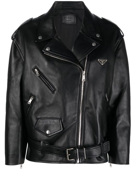 Prada Black Triangle-plaque Leather Jacket