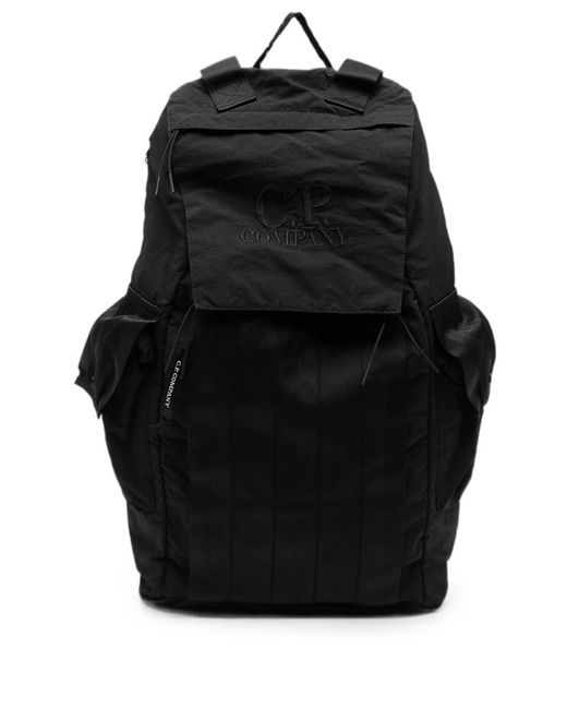 C P Company Black Backpack With Embroidered Logo for men