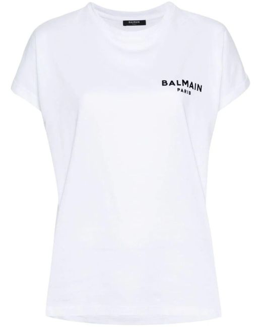 Balmain White Logo Print T-Shirt