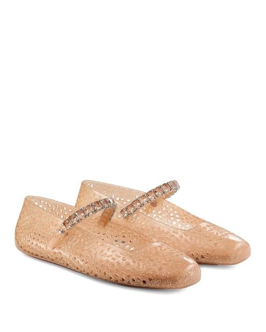 Jimmy Choo Pink Transparent Jelly Ballet Flats With Crystals