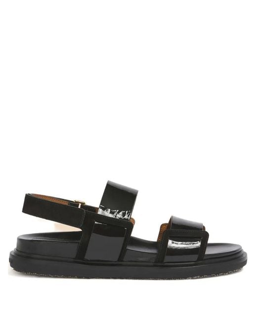 Marni Black Fussbett Double-Strap Leather Sandals Shoes