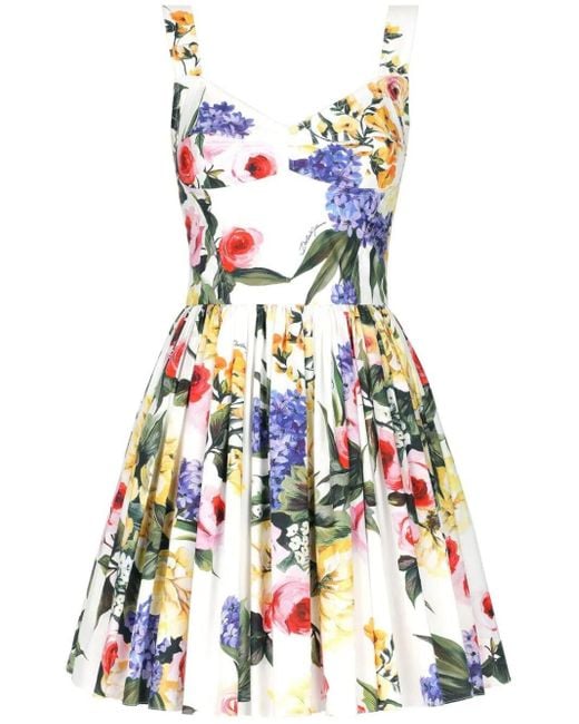Dolce & Gabbana White Garden Print Dress