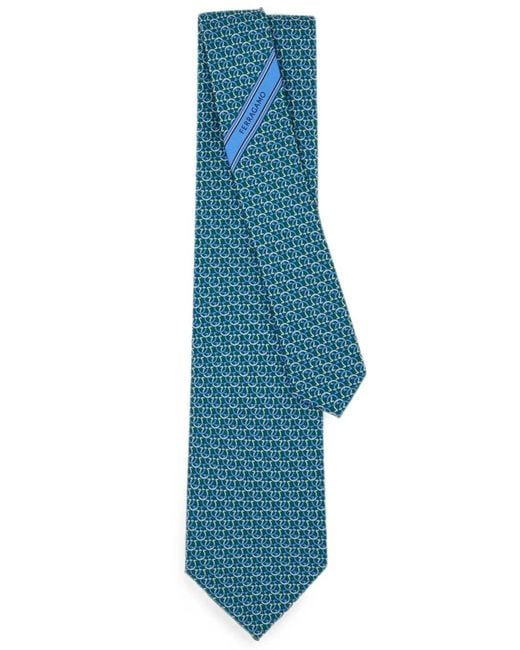 Ferragamo Blue Gancini Links Print Silk Tie for men
