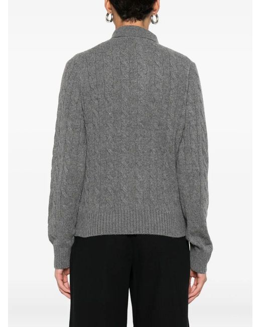 Polo Ralph Lauren Gray Cable Knit Wool And Cashmere Polo Shirt