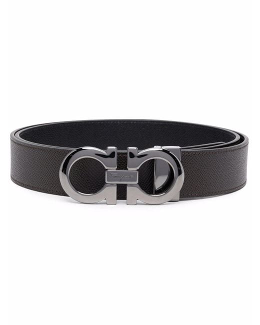 Ferragamo Black Hammered Leather Reversible Gancini Belt Accessories for men
