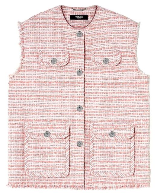Versace Pink Cotton Tweed Vest With Fringe Detail