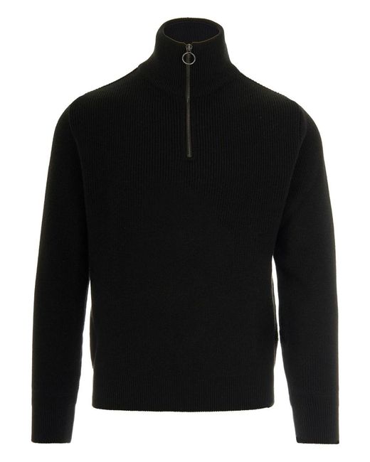 Paul & Shark Black Ribbed Half Zip Wool Blend Sweater for men