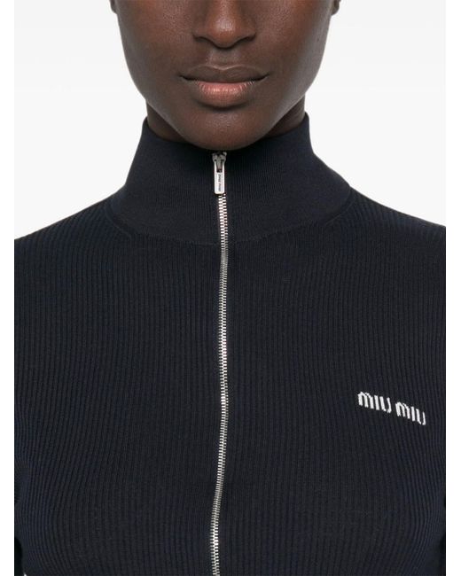 Miu Miu Black Ribbed Zip Cardigan