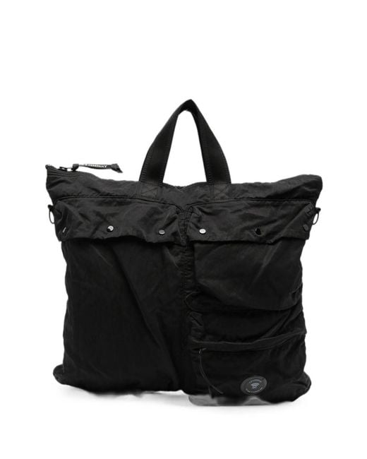 C P Company Black Lens-Detail Multi-Pocket Tote Bag for men