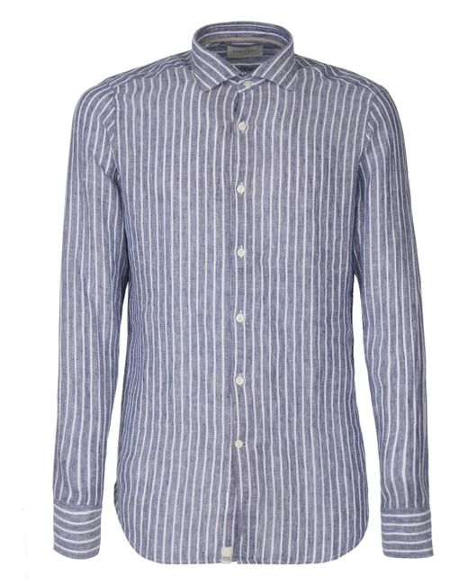 Tintoria Mattei 954 Blue Striped Linen Shirt for men