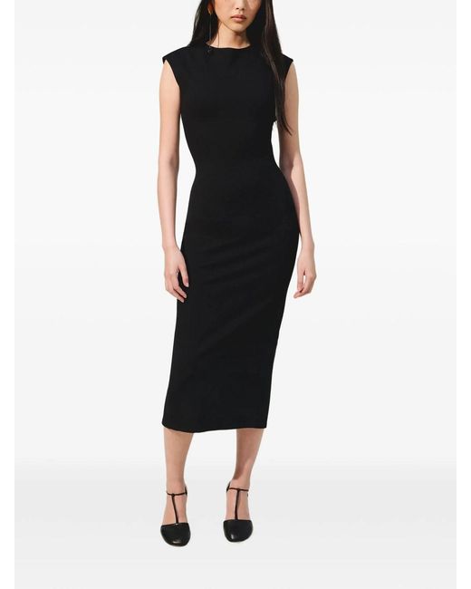 Jacquemus Black Fitted Midi Dress Alba With Ruches