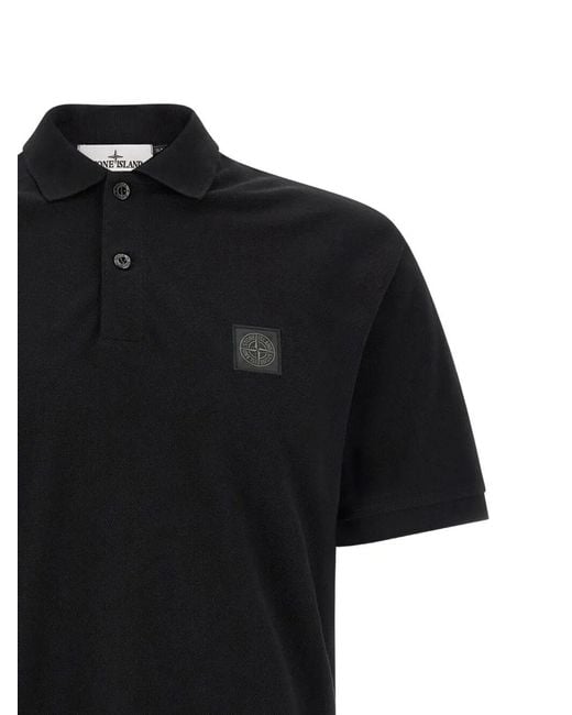 Stone Island Black Blac Logo Patch Polo for men