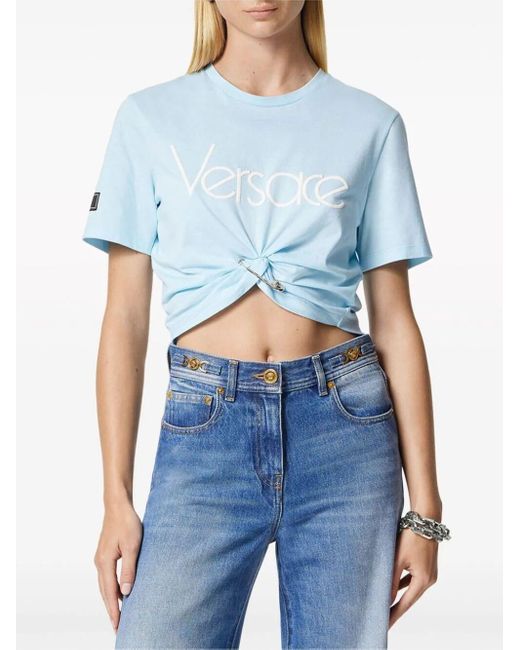 Versace Blue Cropped T-Shirt With Print