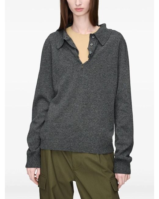Maison Margiela Gray Draped Collar Wool Polo Sweater
