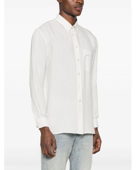 Saint Laurent White Logo-Embroidered Striped Shirt for men