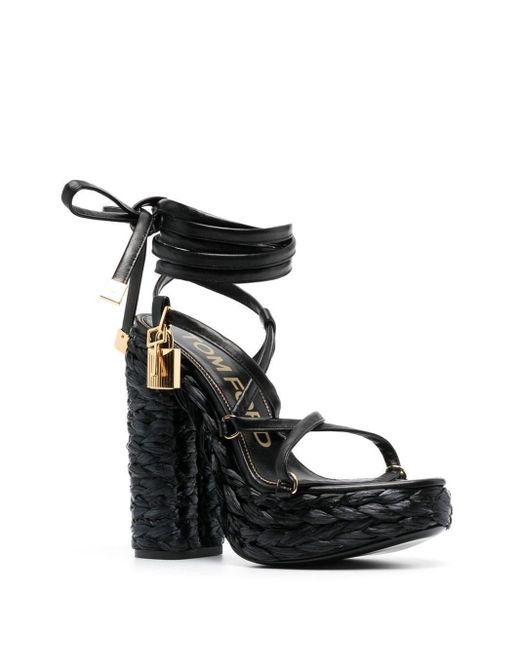 Tom Ford Black Rope Ankle-wrap Wedge Sandals