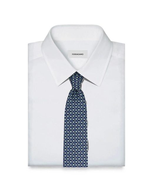 Ferragamo Blue Frog Print Silk Tie for men