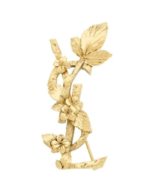 Saint Laurent Metallic Cassandre Brooch In Metal With Hydrangea Pattern