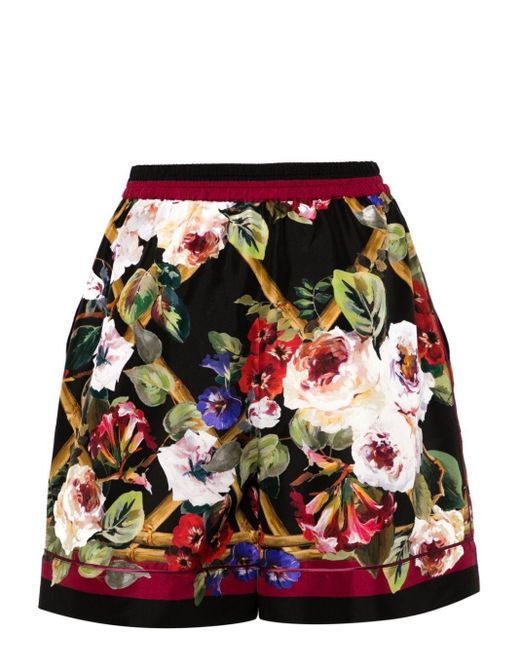 Dolce & Gabbana Red Floral Pajama Shorts
