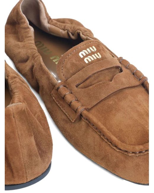 Miu Miu Brown Ruches Suede Loafers