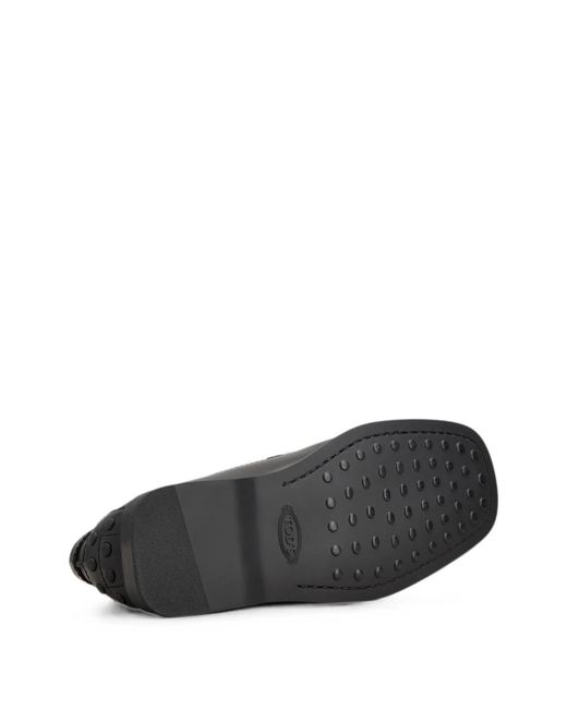 Tod's Black Ruffled Penny Loafers With Rubber Sole for men