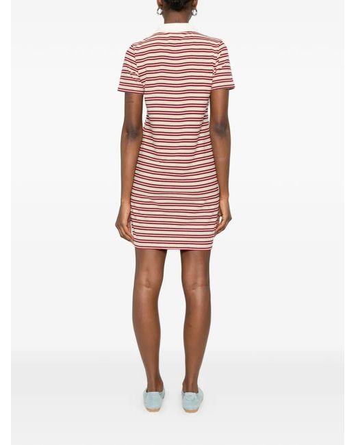 A.P.C. Red Raye Cotton Striped Polo Dress