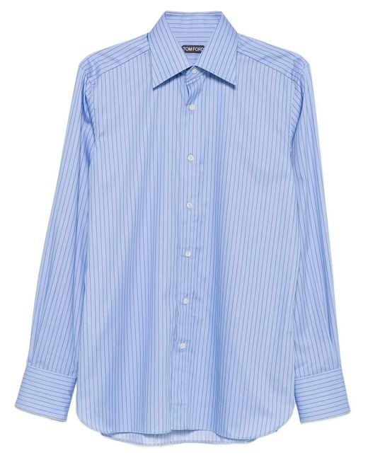 Tom Ford Blue Striped Cotton Shirt for men