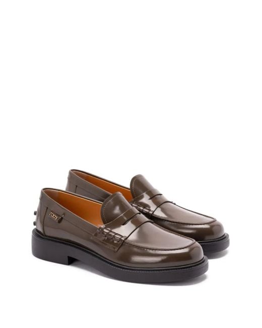 Tod's Brown Shaded Finishing Leather Penny Loafers Shoes