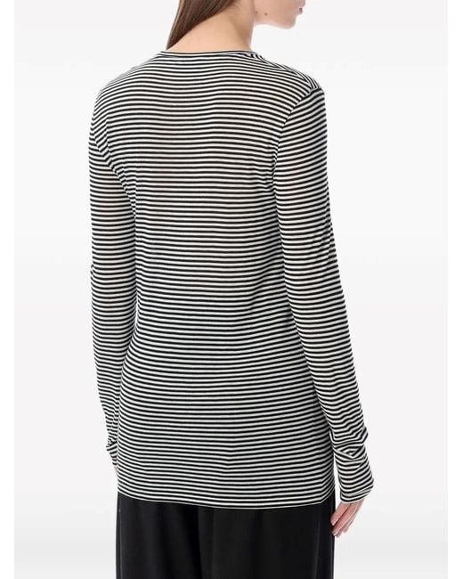 Tom Ford Black Long-Sleeved Striped T-Shirt With Tonal Tf Embroidered Logo