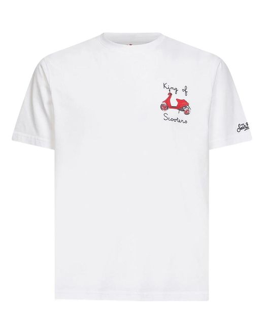 Mc2 Saint Barth White T-shirt Portofino With King Of Scooters Embroidery for men