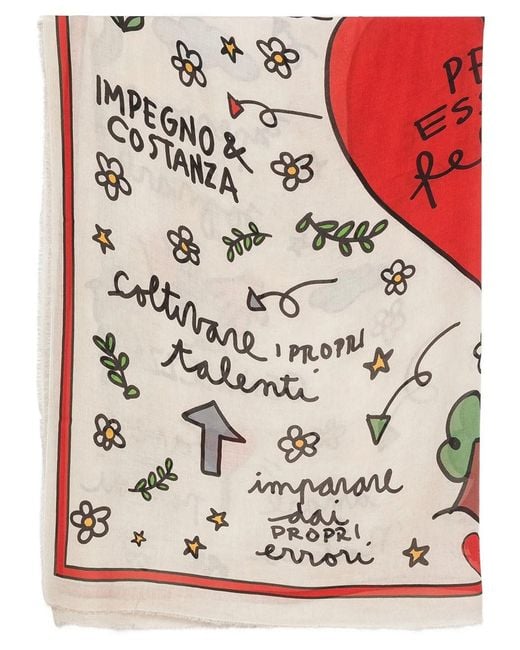 Faliero Sarti White Square Stole "to Be Happy" Ivory