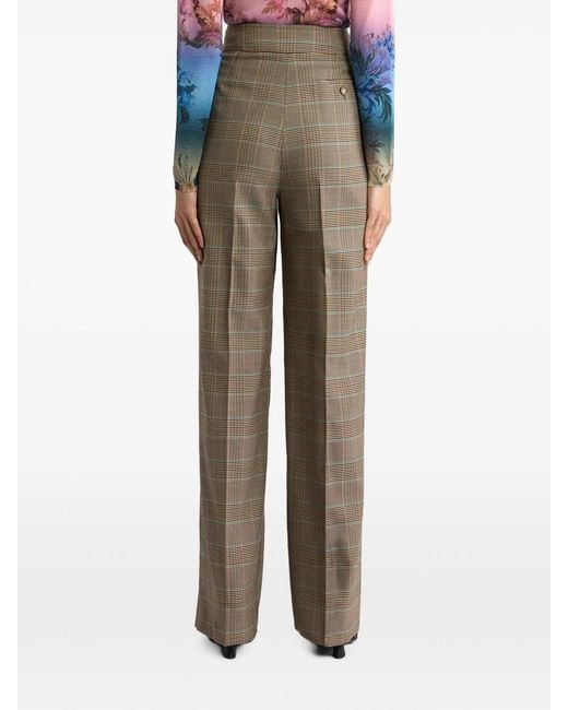 Etro Natural Stretch Wool Pants With Houndstooth Pattern