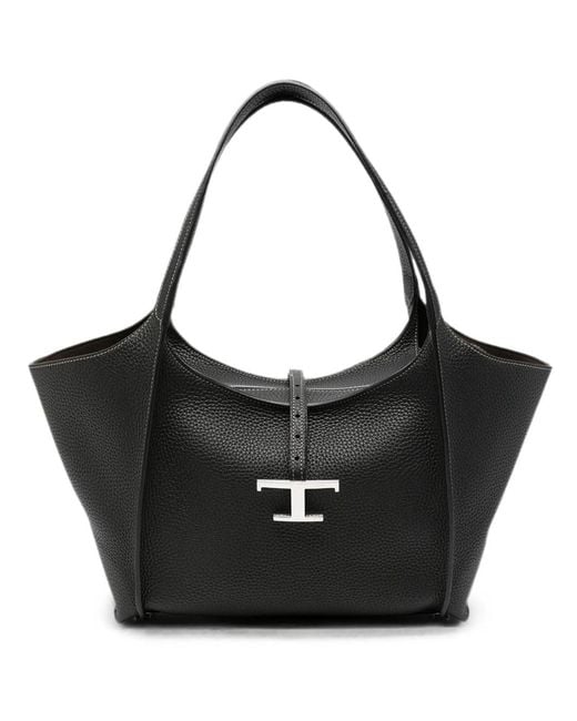 Tod's Black T Timeless Small Leather Shopping Bag