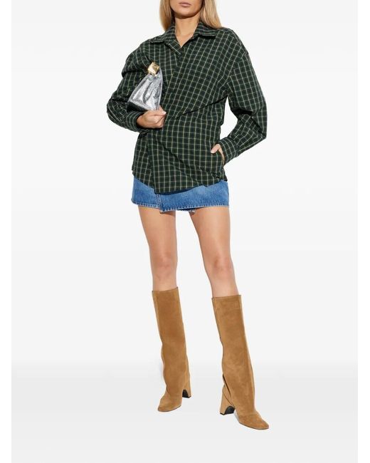 Alexander Wang Green Check-Pattern Wrap-Style Mini Dress
