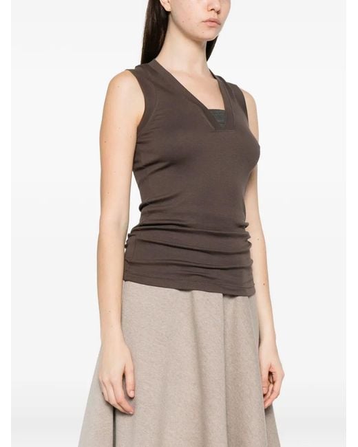 Brunello Cucinelli Brown Stretch Cotton Jersey Tank Top With Precious Faux-layering Clothing