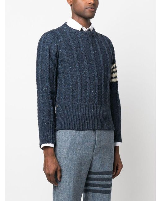 Thom Browne Blue Twist Cable-knit Crew Neck Jumper for men