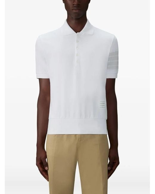 Thom Browne White 4-Bar Cotton Pique Polo Shirt Clothing for men