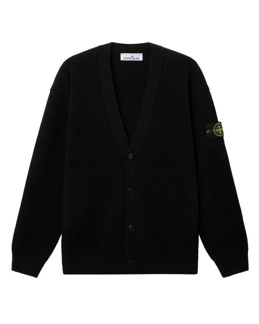 Stone Island Black Knit Cardigan With V-Neck And Pockets for men