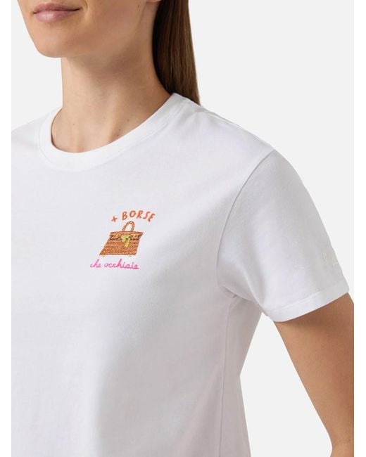 Mc2 Saint Barth White Emilie T-Shirt With Embroidery + Bags That Hide