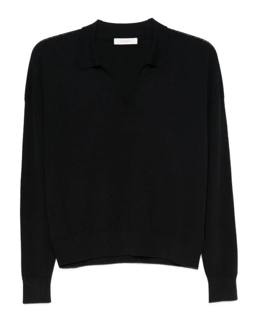 Zanone Black Wide Fit V Neck Polo Shirt