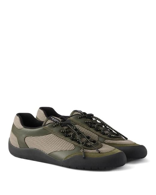 Prada Black Speedrock Leather And Mesh Fabric Sneakers for men