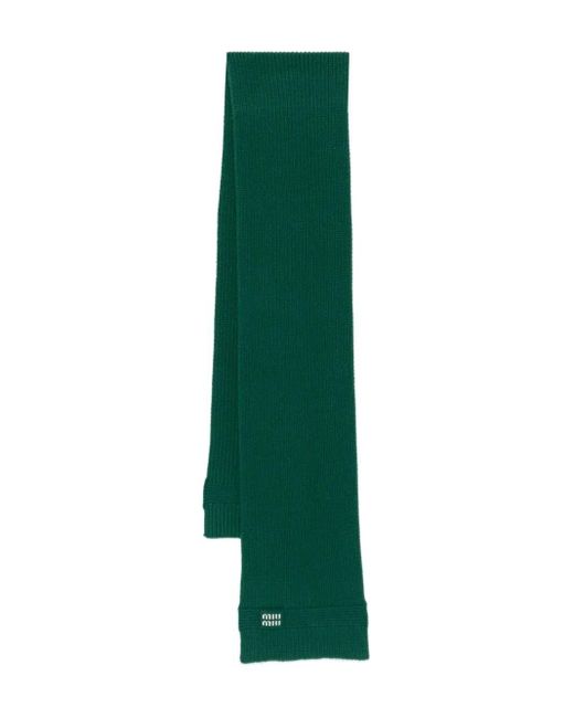 Miu Miu Green Ribbed Virgin Wool-blend Scarf