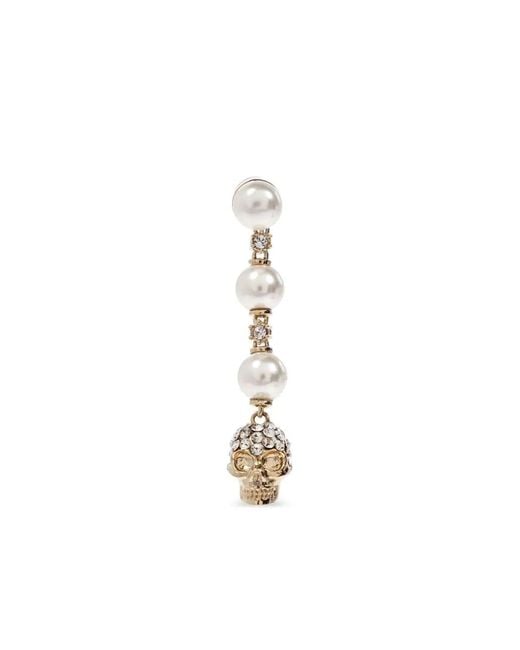 McQueen White Skull Earrings With Pearl